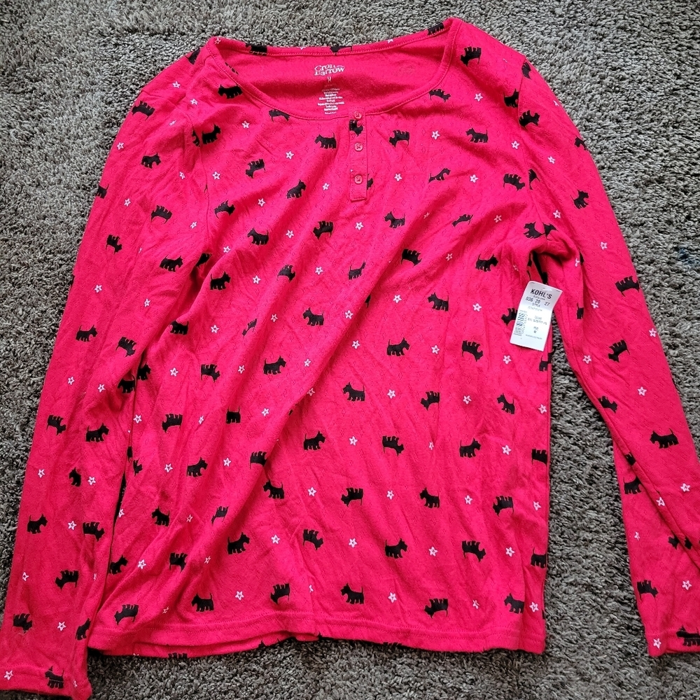 Croft and Barrow Scottie Dog Pajama Top Red Black NWT Woman's Medium